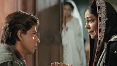 Shah Rukh Khan and Kirron Kher in a still from Veer Zaara. Shah Rukh Khan and Kirron Kher in a still from Veer Zaara.