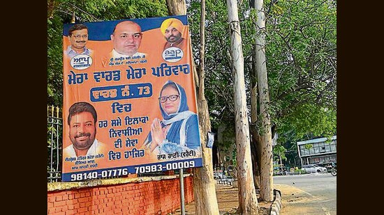 The hoardings have mushroomed at several intersections across Ludhiana. (HT PHOTO)