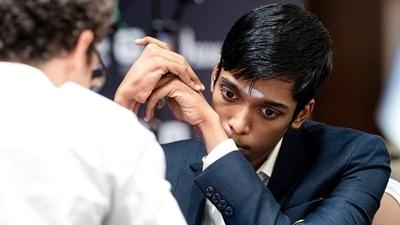 Grandmaster Rameshbabu Praggnanandhaa wins over World No. 3 Fabiano Caruana in the tie-breaker round of the FIDE World Cup chess tournament at Baku (ChessBase India Twitter)