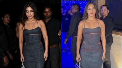 Bhumi Pednekar gives lesson on party dressing in a glamorous corset top and bodycon skirt. (HT Photo/Varinder Chawla) Bhumi Pednekar gives lesson on party dressing in a glamorous corset top and bodycon skirt. (HT Photo/Varinder Chawla)