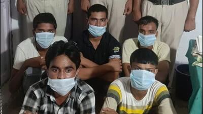 Five of the suspects in police custody. (HT Photo) Five of the suspects in police custody. (HT Photo)