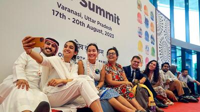 Foreign delegates during the Y20 Summit in Varanasi. (PTI) Foreign delegates during the Y20 Summit in Varanasi. (PTI)