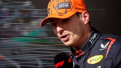 Red Bull's Max Verstappen is interviewed after winning the race (REUTERS)