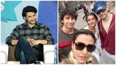 Mahesh Babu at an event in Hyderabad (left); with his family during a recent holiday. Mahesh Babu at an event in Hyderabad (left); with his family during a recent holiday.