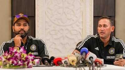 Indian cricket team captain Rohit Sharma and BCCI Senior Men's Selection Committee Chairman Ajit Agarkar during a press conference after the selection committee meeting, in New Delhi. (PTI) Indian cricket team captain Rohit Sharma and BCCI Senior Men's Selection Committee Chairman Ajit Agarkar during a press conference after the selection committee meeting, in New Delhi. (PTI)