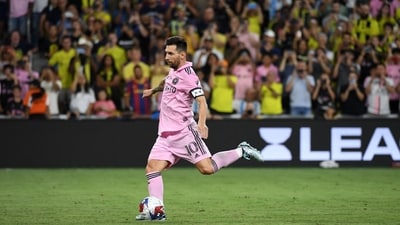 Inter Miami forward Lionel Messi (10) shoots the ball. (USA TODAY Sports via Reuters Con)