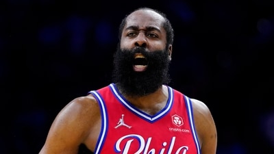 Philadelphia 76ers' James Harden reacts during Game 2 of an NBA basketball first-round playoff series (AP) Philadelphia 76ers' James Harden reacts during Game 2 of an NBA basketball first-round playoff series (AP)