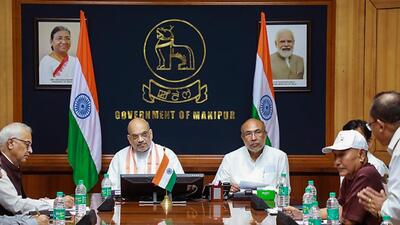 Union home minister Amit Shah with Manipur chief minister N Biren Singh. (PTI) Union home minister Amit Shah with Manipur chief minister N Biren Singh. (PTI)