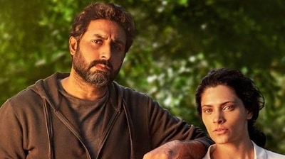 Abhishek Bachchan and Saiyami Kher in a still from Ghoomer. Abhishek Bachchan and Saiyami Kher in a still from Ghoomer.