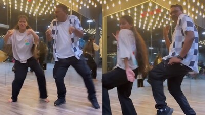 Amol Kamble (right) and Shreya Singh (left) busting a move or two to the song Kaavaalaa. (Instagram/@amolkamble2799) Amol Kamble (right) and Shreya Singh (left) busting a move or two to the song Kaavaalaa. (Instagram/@amolkamble2799)