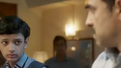 Aarush Varma with Pankaj Tripathi in a still from OMG 2. Aarush Varma with Pankaj Tripathi in a still from OMG 2.