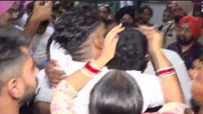 Screengrab of the video showing one of the youth meeting his family for the first time since return from Libya at the Delhi airport. Screengrab of the video showing one of the youth meeting his family for the first time since return from Libya at the Delhi airport.