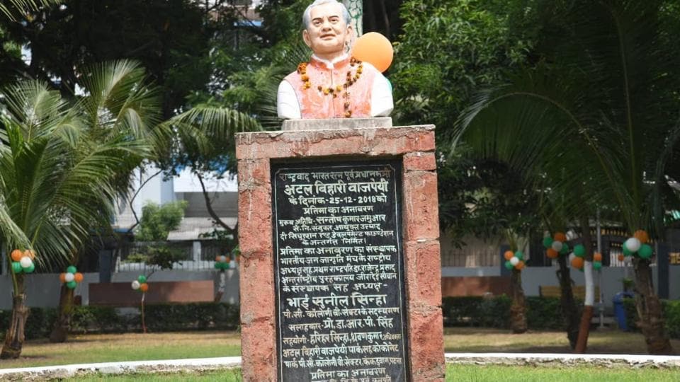 The plaque does not cite any government department but only private organisations (HT Photo/Santosh Kumar)