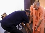 Rajinikanth touched Uttar Pradesh chief minister Yogi Adityanath’s feet. Rajinikanth touched Uttar Pradesh chief minister Yogi Adityanath’s feet.