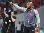(FILES) Belgium's French assistant coach Thierry Henry reacting during the Qatar 2022 World Cup 