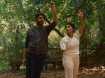 Abhishek Bachchan and Saiyami Kher in a still from Ghoomer. 