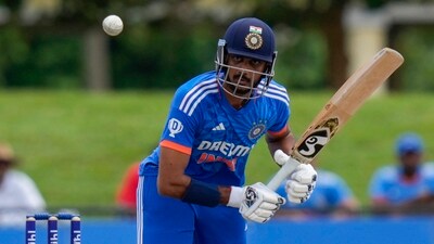 India's Axar Patel plays a shot against West Indies (AP) India's Axar Patel plays a shot against West Indies (AP)