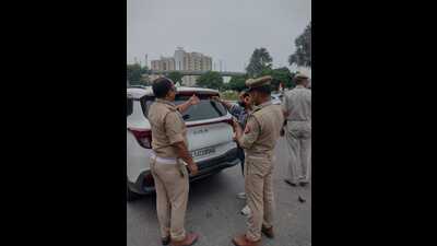 According to Noida traffic police, since the drive began, they have fined 1,073 people for displaying caste and religion specific stickers, 443 for using black film on car windows and 568 for driving without a licence. (HT Photo) According to Noida traffic police, since the drive began, they have fined 1,073 people for displaying caste and religion specific stickers, 443 for using black film on car windows and 568 for driving without a licence. (HT Photo)