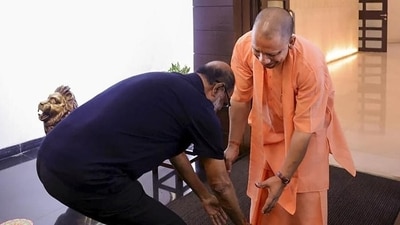Rajinikanth touched Uttar Pradesh chief minister Yogi Adityanath’s feet. Rajinikanth touched Uttar Pradesh chief minister Yogi Adityanath’s feet.