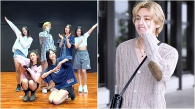 BTS' Kim Taehyung aka V clicks picture with NewJeans; V poses at the airport. (Twitter) BTS' Kim Taehyung aka V clicks picture with NewJeans; V poses at the airport. (Twitter)