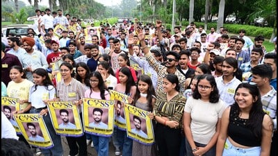 CYSS supporters taking out a rally on Panjab University campus in Chandigarh on Tuesday. (Keshav Singh/HT) CYSS supporters taking out a rally on Panjab University campus in Chandigarh on Tuesday. (Keshav Singh/HT)