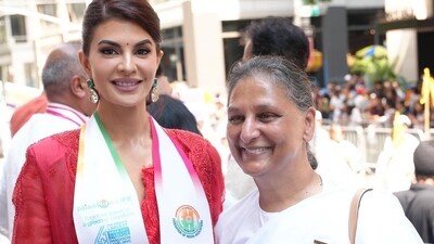 Jacqueline Fernandez poses with a visitor at the 41st India Day Parade. Taking to Instagram, Jacqueline posted "Thank you for making me a part of the 41st India Day Parade in New York! It was truly an overwhelming moment. (Instagram/@jacquelienefernandez) Jacqueline Fernandez poses with a visitor at the 41st India Day Parade. Taking to Instagram, Jacqueline posted "Thank you for making me a part of the 41st India Day Parade in New York! It was truly an overwhelming moment. (Instagram/@jacquelienefernandez)