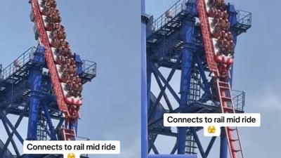 Snapshot of the roller coaster ride that connects to the track mid-air. (Instagram/@whistlesports) Snapshot of the roller coaster ride that connects to the track mid-air. (Instagram/@whistlesports)