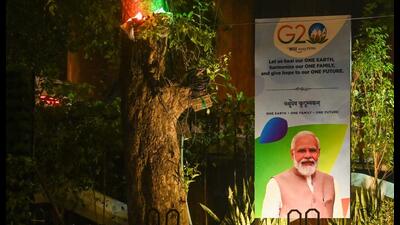 Trees lit up view for the up coming G20 Summit in New Delhi on Tuesday. (Vipin Kumar/HT PHOTO) Trees lit up view for the up coming G20 Summit in New Delhi on Tuesday. (Vipin Kumar/HT PHOTO)