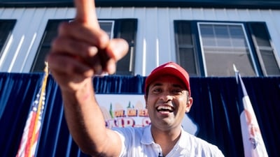 US entrepreneur and 2024 Presidential hopeful Vivek Ramaswamy greets attendees after his Fair Side Chat with Governor Kim Reynolds, at the Iowa State Fair in Des Moines, Iowa, on August 12, 2023. (Photo by Stefani Reynolds / AFP) (AFP) US entrepreneur and 2024 Presidential hopeful Vivek Ramaswamy greets attendees after his Fair Side Chat with Governor Kim Reynolds, at the Iowa State Fair in Des Moines, Iowa, on August 12, 2023. (Photo by Stefani Reynolds / AFP) (AFP)