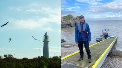 The image shows Simon Parker who lives all alone in Flat Holm, an island. (X/@Flatholmers)