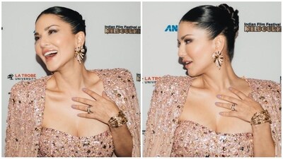 She parted her shiny black tresses into a centre part and styled it into a sleek bun, which was the perfect complement to her gorgeous look. (Instagram/@sunnyleone)