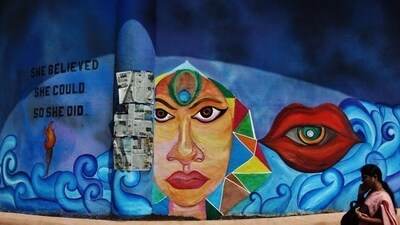 Painting on women empowerment, cleanliness, yoga and wellness. (Praful Gangurde/HT Photo)