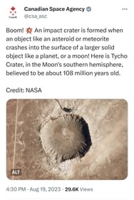 The social media post from the Canadian Space Agency. (X) The social media post from the Canadian Space Agency. (X)