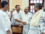 Karnataka CM Siddaramaiah, DCM DK Shivakumar, former CM Basavaraj Bommai and others during the all-party meeting to discuss the Cauvery River water dispute in Bengaluru. (ANI Photo)