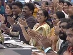 Scientists celebrate at the control room of ISRO headquarters after ISRO's third lunar mission Chandrayaan-3's Lander Module (LM), comprising the lander (Vikram) and the rover (Pragyan), successfully touches down on the Moon�s surface, on Wednesday, Aug. 23, 2023. (PTI Photo) Scientists celebrate at the control room of ISRO headquarters after ISRO's third lunar mission Chandrayaan-3's Lander Module (LM), comprising the lander (Vikram) and the rover (Pragyan), successfully touches down on the Moon�s surface, on Wednesday, Aug. 23, 2023. (PTI Photo)