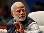Prime Minister of India Narendra Modi gestures at the plenary session during the 2023 BRICS Summit in Johannesburg (via REUTERS)