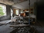 A destroyed apartment in a heavily damaged residential building following Russian strikes A destroyed apartment in a heavily damaged residential building following Russian strikes