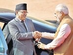 Prime Minister Narendra Modi and Nepalese counterpart Pushpa Kamal Dahal Prachanda. 