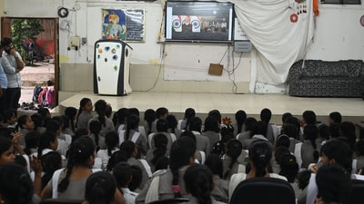 For a pantheon of young boys and girls who watched India step confidently into the vastness of our universe – hunched over rickety wooden benches in their cramped classrooms and village homes – Chandrayaan-3 represented the shattering of limits (Photo by Parveen Kumar/Hindustan Times) For a pantheon of young boys and girls who watched India step confidently into the vastness of our universe – hunched over rickety wooden benches in their cramped classrooms and village homes – Chandrayaan-3 represented the shattering of limits (Photo by Parveen Kumar/Hindustan Times)