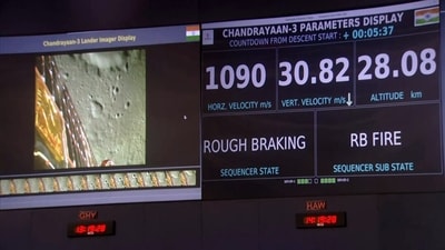 Chandrayaan-3 Mission: A view of the Chandrayaan-3 lander Vikram to touchdown on the Moon's South Pole, on Wednesday. (ANI) Chandrayaan-3 Mission: A view of the Chandrayaan-3 lander Vikram to touchdown on the Moon's South Pole, on Wednesday. (ANI)