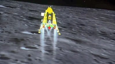 The Chandrayaan-3 lander Vikram's soft-landing on the Moon's South Pole during Chandrayaan-3 Mission, (ANI) The Chandrayaan-3 lander Vikram's soft-landing on the Moon's South Pole during Chandrayaan-3 Mission, (ANI)