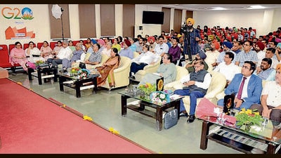 Attendees during the G20 University Connect Programme at Guru Angad Dev Veterinary and Animal Sciences in Ludhiana on Wednesday. (Manish/HT) Attendees during the G20 University Connect Programme at Guru Angad Dev Veterinary and Animal Sciences in Ludhiana on Wednesday. (Manish/HT)