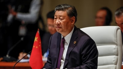 President of China Xi Jinping attends the plenary session during the 2023 BRICS Summit (via REUTERS)