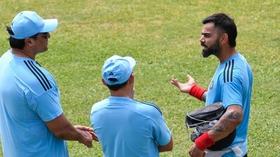 Virat Kohli, of India (R), takes part in a training session (AFP) Virat Kohli, of India (R), takes part in a training session (AFP)