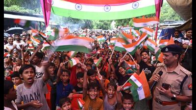 Children celebrate in Lucknow on Wednesday. (HT Photo)