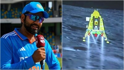 Rohit Sharma during India's 1st ODI vs West Indies; Chandrayaan-3 landing on the Moon surface (AP/PTI) Rohit Sharma during India's 1st ODI vs West Indies; Chandrayaan-3 landing on the Moon surface (AP/PTI)