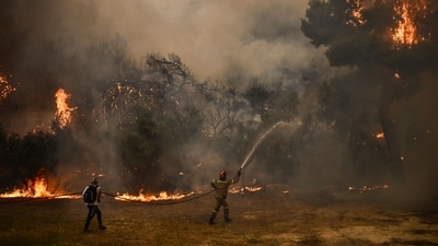 "We kept the fire away from homes," Stathis Topalidis, deputy mayor of Menidi, told state broadcaster ERT on Wednesday. "Unfortunately the wind isn't helping at all," he added. (AFP) "We kept the fire away from homes," Stathis Topalidis, deputy mayor of Menidi, told state broadcaster ERT on Wednesday. "Unfortunately the wind isn't helping at all," he added. (AFP)