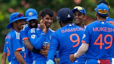 India's Tilak Varma celebrates with teammates (AP) India's Tilak Varma celebrates with teammates (AP)