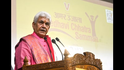 Jammu and Kashmir LG Manoj Sinha on Wednesday laid the foundation stone of Anti-Corruption Bureau (ACB) headquarters at Sidhra on the Jammu-Srinagar national highway. (ANI File Photo)