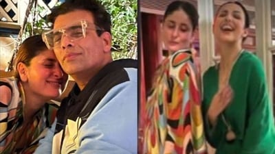 Kareena Kapoor posed for photos with Karan Johar and Malaika Arora. Kareena Kapoor posed for photos with Karan Johar and Malaika Arora.